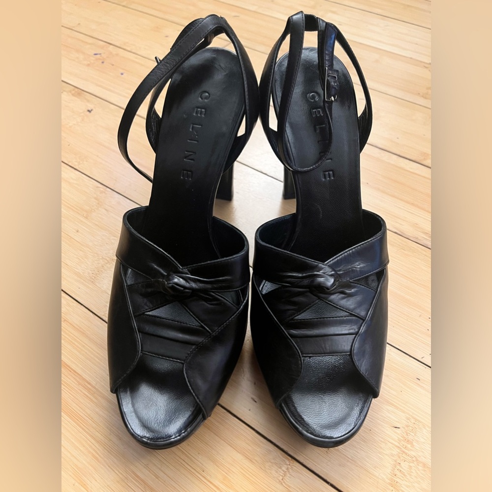 Celine high heel open toe shoes. Genuine leather, sturdy stacked heel. Size 40B